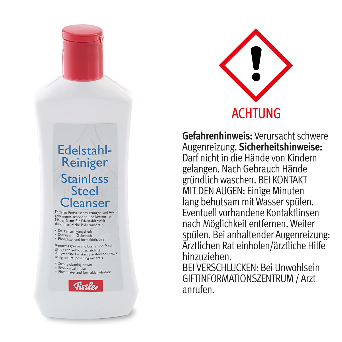 Fissler Stainless Steel Cleaner - Phosphate-Free, Biodegradable Cleanser for Scratch-Free Cleaning & Polishing